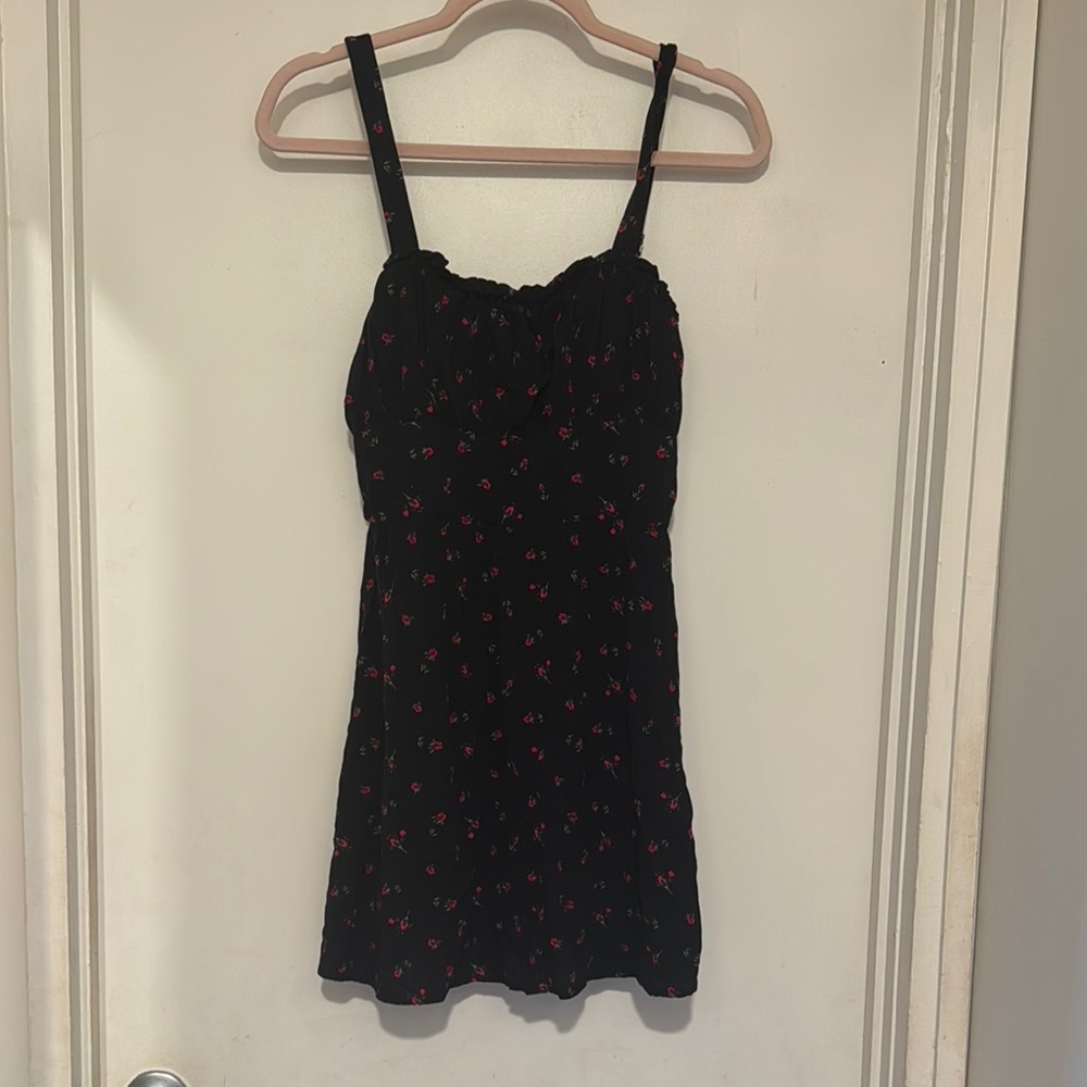 Black Dress with Red Floral Pattern